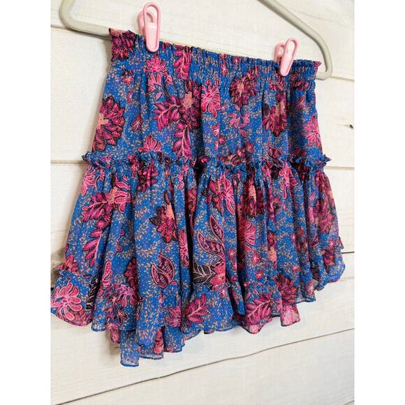 Misa Los Angeles Sz SM Floral Ruffled Tiered Mini Skirt Boho Chic - Picture 6 of 6